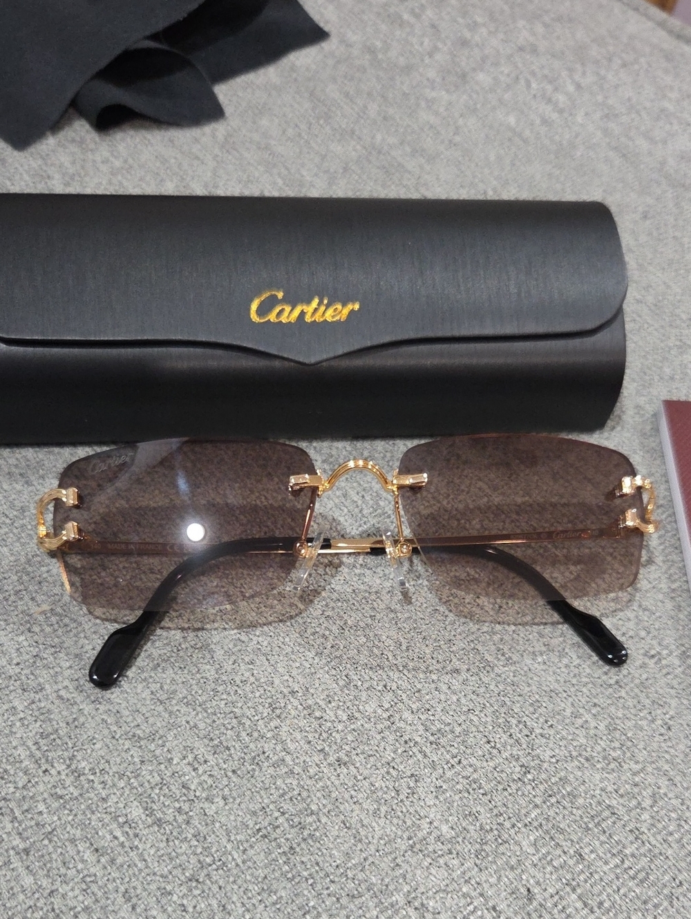 Cartier Men’s Rimless Sunglasses in Brown with Gold Accents